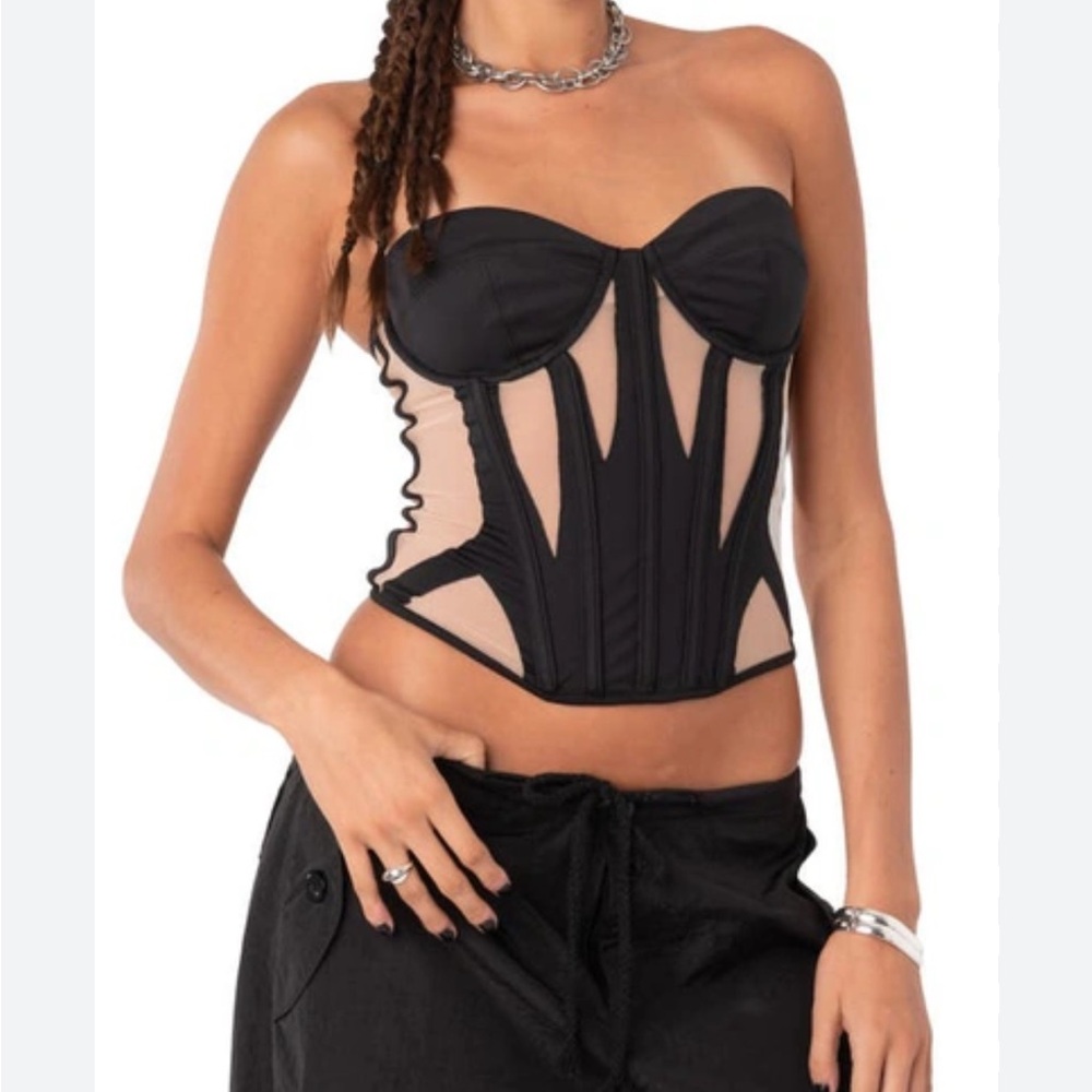 EDIKTED Galaxy Cupped Mesh Corset Top